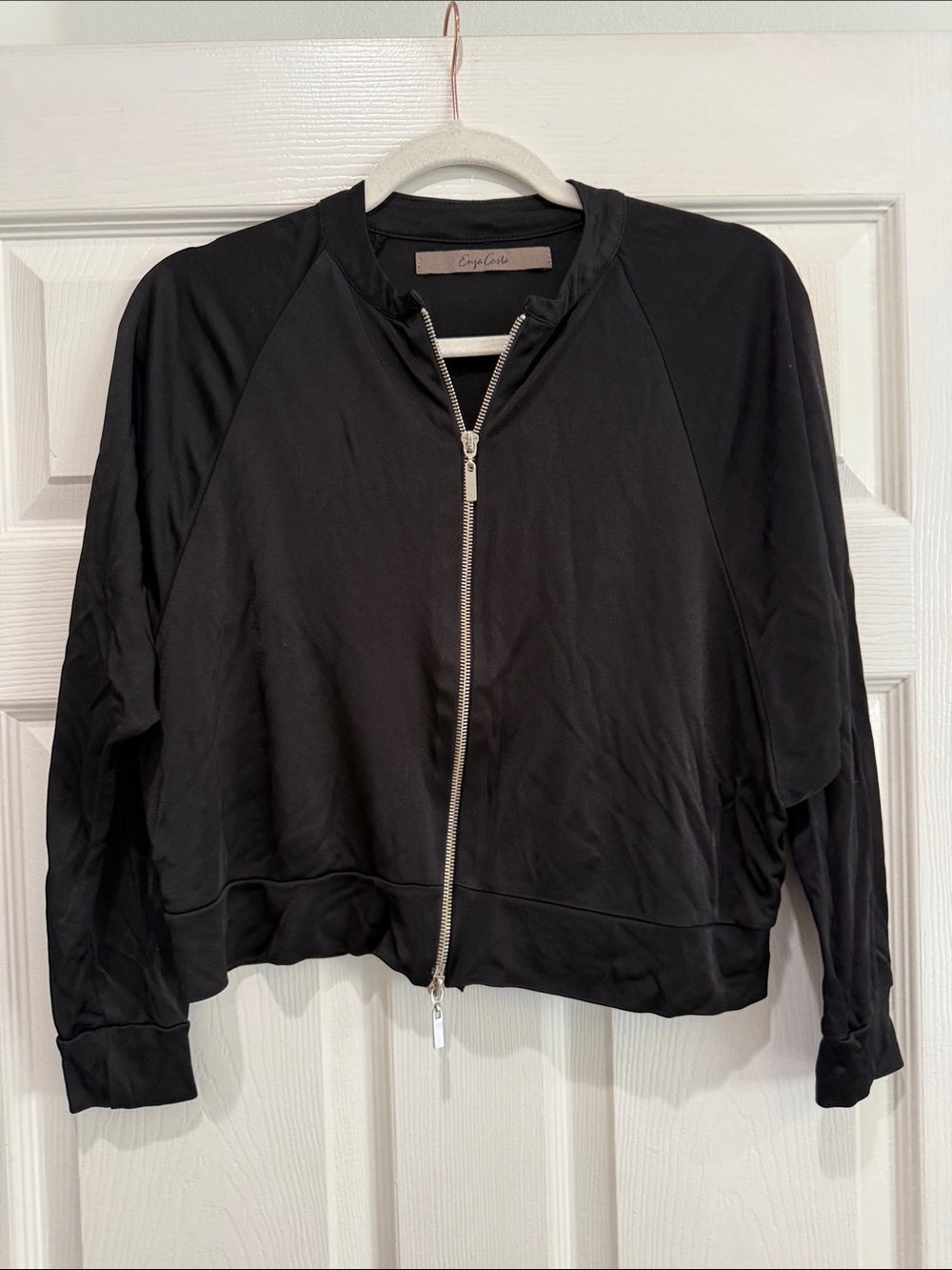 Enza Costa Black Bomber Jacket with Silver Zip Pull